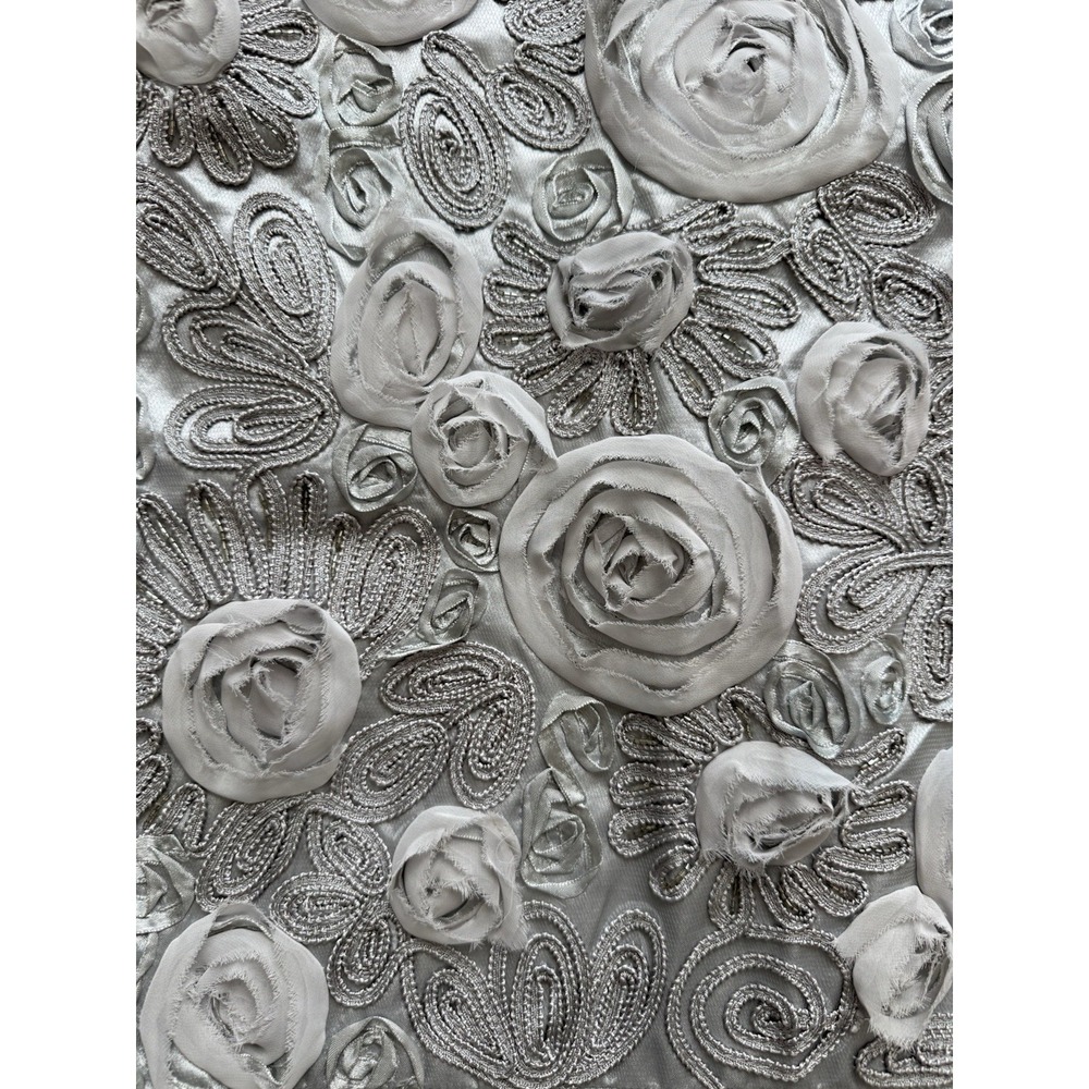Sue Wong Nocturne NWT Embellish Beaded Rosette Dress 6‎ Platinum Silver Metallic - Picture 3 of 10